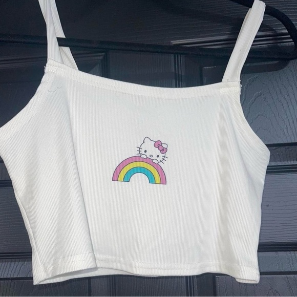 White Hello Kitty rainbow ruffle shorts and top pajama set. - Picture 3 of 7